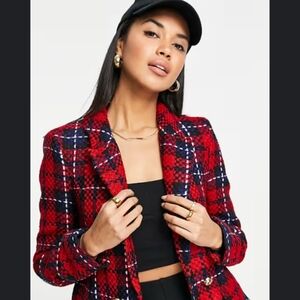 NWOT Autres Filles Plaid Cardigan Size XL Red Open Front Jacket